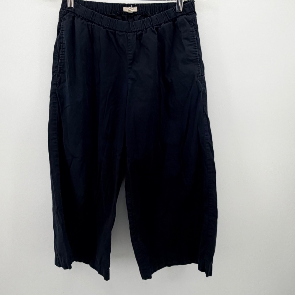 Eileen Fisher Petite Wide Leg Crop Pants Women PS Black Elastic Waist Culottes